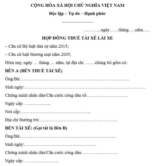 Mẫu Hợp Đồng Đối Với Lái Xe Hướng Dẫn Đầy Đủ Và Chi Tiết Trung Tâm Đào Tạo Lái Xe An Cư